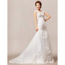 Modern Elegant Mermaid/ Trumpet Beaded Sweep Train Satin Wedding Dress