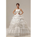 Custom Gorgeous Chapel Train Ball Gown Strapless Organza Dress for Spring Wedding