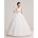 Custom Modern One Shoulder Organza Ball Gown Floor Length Wedding Dress