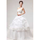 Inexpensive Gorgeous Applique Ball Gown Strapless Floor Length Wedding Dress