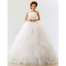 Elegant Gorgeous Ruffle Organza Ball Gown Strapless Floor Length Wedding Dress