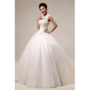 Custom Modern Mandarin Collar Beaded Ball Gown Floor Length Wedding Dress