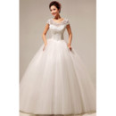 Custom Modern Lace Short Sleeves Ball Gown Floor Length Wedding Dress