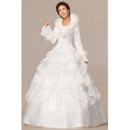 Gorgeous Long Sleeves Satin Ball Gown Floor Length Dress for Winter Wedding