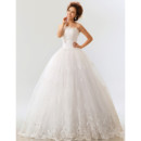 Custom Modern Applique Ball Gown Strapless Floor Length Organza Wedding Dress