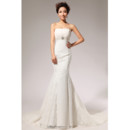 Custom Elegant Lace Mermaid/ Trumpet Sweep Train Strapless Wedding Dress