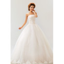 Modern Inexpensive Ball Gown Strapless Floor Length Organza Wedding Dress