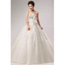 Modern Elegant Ball Gown Strapless Floor Length Wedding Dress with Sashes