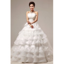 Custom Gorgeous Tiered Skirt Ball Gown Strapless Floor Length Wedding Dress