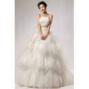 Gorgeous Elegant Tiered Organza A-Line Strapless Floor Length Wedding Dress