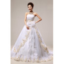 Affordable Stunning A-Line Strapless Court Train Embroidery Wedding Dress
