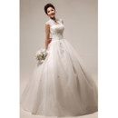 Custom Modern Mandarin Collar Lace A-Line Floor Length Wedding Dress