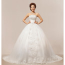 Discount Modern Classic Chapel Train Ball Gown Strapless Organza Wedding Dress