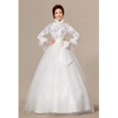 Cheap Modern Long Sleeves High-Neck Ball Gown Floor Length Satin Wedding Dress