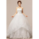Custom Modern Strapless Floor Length Organza Ball Gown Wedding Dress