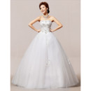 Inexpensive Modern Strapless Floor Length Organza Ball Gown Wedding Dress