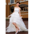 Cheap Classy Romantic Informal Asymmetric High-Low Strapless Organza Wedding Dress