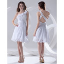 Chic Sexy A-Line One Shoulder Short Chiffon Summer Beach Wedding Dress