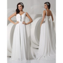 Simple Elegant A-Line V-Neck Floor Length Pleated Chiffon Beach Wedding Dress