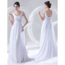 Cheap Elegant Empire Scoop Court Train White Chiffon Wedding Dress