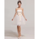 Discount Custom Designer A-Line Strapless Short Satin Organza Bridesmaid Dress