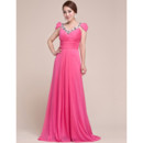 Beautiful Cap Sleeves Chiffon V-Neck Sweep Train Prom Evening for Women