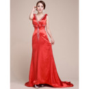 Sexy V-Neck Satin Sweep Train Sheath/ Column Prom Evening for Women