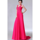 Elegant V-Neck Chiffon Sheath Sweep Train Prom Evening for Women