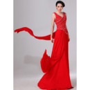 Affordable Designer V-Neck Sheath Chiffon Floor Length Prom Evening Dress for Women