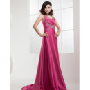 Affordable Satin A-Line Sweep Train Spaghetti Straps Prom Evening Dress for Women