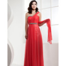 Affordable One Shoulder Chiffon Long Sheath Prom Evening Dress for Women