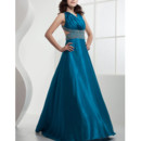 Affordable Sexy Satin A-Line Floor Length V-Neck Prom Evening Dress for Women