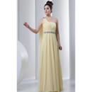 Affordable One Shoulder Chiffon Floor Length Sheath Prom Evening Dress for Women