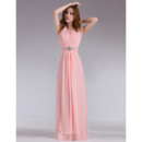 Elegant Halter Chiffon Column Floor Length Prom Evening Dress for Women and Girls