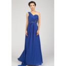 One Shoulder Chiffon Sweep Train Empire Formal Evening Dress for Women