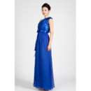 One Shoulder Blue Chiffon Column Long Evening Dress for Women