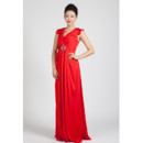 Modern High Waist V-Neck Long Red Chiffon Prom Evening Dress for pregnant Women