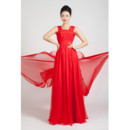 Beautiful Chiffon Long Red Straps A-Line Prom Evening Dress for Women