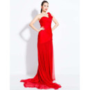 Elegant One Shoulder Chiffon Sheath Sweep Train Prom Evening Dress for Women