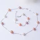 Multicolor 8mm Freshwater Off-Round Bridal Pearl Bracelet and Necklace