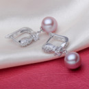 Beautiful White/ Purple 8.5 - 9mm Freshwater Round Bridal Pearl Earring Set