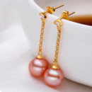 Beautiful Pink/ White 8 - 9mm Freshwater Round Pearl Earring Set