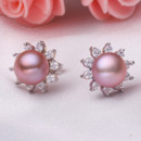 Beautiful Purple/ Pink/ White 7.5 - 8.5mm Freshwater Pearl Earring Set