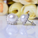 Elegant White 8.5-9mm Off-Round Freshwater Natural Pearl Earring Set