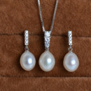 Beautiful White Drop 8.5-9mm Freshwater Natural Pearl Earring Set and Pendant