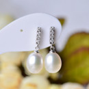 Beautiful White/ Pink Round/ Drop Freshwater Natural Pearl Earring Set