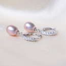 Girls White/ Pink/ Purple Drop 8-9mm Freshwater Natural Pearl Earring Set
