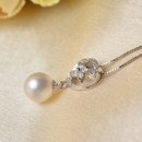 Women Lovely White 8.5-9mm Round Freshwater Natural Pearl Earring and Pendant Set