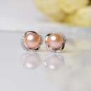 Pink/ Purple/ White Off-Round Freshwater Natural Pearl Earring Set