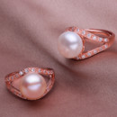 Beautiful Pink/ White 10 - 11mm Freshwater Off-Round Pearl Ring